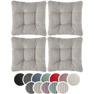 sleepling 4er Set Stuhlkissen 38x38cm, Sitzkissen Stuhl Bank, Cord Hellgrau | Weicher Möbelstoff 38 x 38 cm, Indoor & Outdoor, Made in EU, OEKO-Tex, Waschbar bis 30 Grad, 4 Stück
