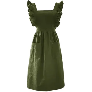 CBBEONRN Schürzen Damen Weich Baumwolle Küche Kochen Schürze Mit Taschen Japanischer Stil Kreuz Zurück Koch Schürze Für Gartenarbeit Blumenladen Green,One Size