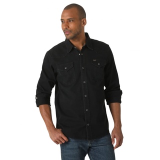 Wrangler Herren Iconic Regular Fit Snap Shirt Hemd mit Button-Down-Kragen, Schwarz Denim, Mittel