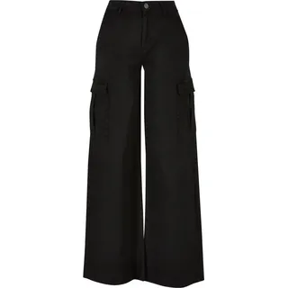 Urban Classics Ladies - Wide-Leg Twill Cargo Hose - W30 - Schwarz