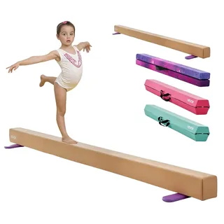 Vevor Schwebebalken Gymnastik Kinder, klappbar 2,4 m, 158,7 kg belastbarer Gymnastikbalken mit rutschfesten Unterseiten, Balance Balken Balancierbalken mit Tragetasche - Holzkern für Fitnessstudio