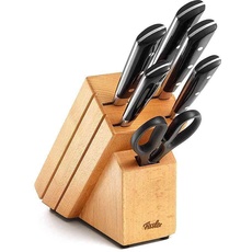 Fissler Texas / Messer-Set bestückt (7-teilig) Messerblock aus Holz (inkl. Koch; Brot; Schäl, Schinken -& Universal-Messer, Schere), Silber