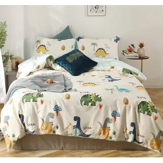 GETIYA Dino Bettwäsche 135x200 Kinder Bettwäsche Dinosaurier Bettbezug Bunt 100% Baumwolle Bettbezug Mädchen Jungen Wendebettwäsche mit kopfkissenbezug 80x80 und Reißverschluss