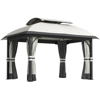 Outsunny Pavillon mit Doppeldach , Hellgrau , Metall , 330x294x395 cm , Sonnenschutz, Pavillons
