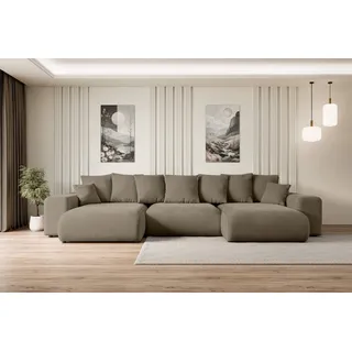 altdecor Ecksofa mit Schlaffunktion und Bettkasten Corner Sofa Eckcouch Couch U-Form universal, links/rechts angeordnet Schlafcouch Ausziehbar Wohnlandschaft ESKAR-U -364x176x84cm Braun - Braun