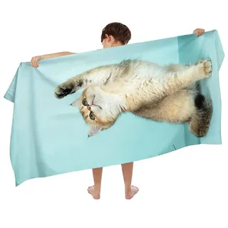 Ulticool Mikrofaser Kinder Handtuch 140 x 70 cm - Katze Dinosaurier Blau - Leicht Reisehandtuch Schnelltrocknend Badetuch Strandhandtuch Microfaser Microfiber - Reise Strand Kind Junge