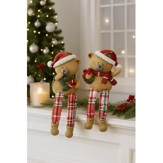Kantenhocker Bären 16cm 2erSet Kantensitzer Bär Weihnachten Weihnachtsdeko Weihnachtsfiguren Weihnachtsbär Bärenfigur Adventskränze Dekofigur Geschenkidee Adventskranz Deko Kranzschmuck