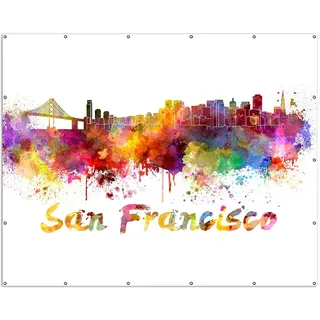 Wallario XXL Outdoor-Poster für Garten oder Balkon, Motiv Städte als Aquarell - Skyline von San Francisco, in ca. 250 x 200 cm - Weiß
