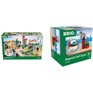 BRIO World 36010 Gebirgs-Frachten Set Deluxe - Eisenbahn-Spaß auf Mehreren Ebenen & World 33754 - Magnetisches Glockensignal