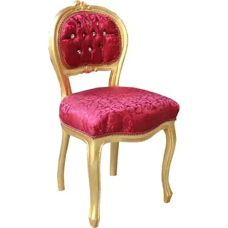 Casa Padrino Barock Damen Stuhl Bordeaux Muster / Gold mit Bling Bling Glitzersteinen - Schminktisch Stuhl - Gold