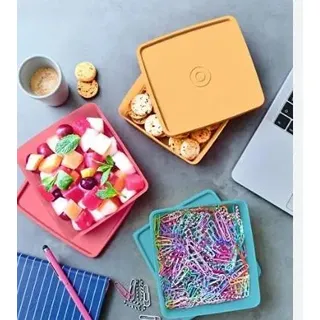 Tupperware Eco Square 3-teiliges Lebensmittelbehälter-Set - Rosa, Orange, Blau