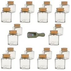 Viva-Haushaltswaren Gabriele Hesse e.K. 20 Gewürzgläser/Vorratsdosen/Glasdosen mit Korkverschluss für Gewürze, Salz, Kräuter, etc. ca. 100 ml - inkl. einer Gewürzschaufel aus Holz 7,5 cm