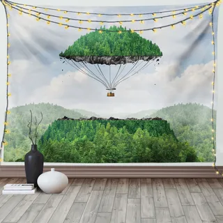 ABAKUHAUS Grün Wandteppich, Heißluftballon Berg, Wohnzimmer Schlafzimmer Heim Seidiges Satin Wandteppich, 200 x 150 cm, Grün - Grün