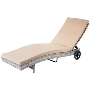 Sonnenliege HWC-D80, Gartenliege Relaxliege Liege, Poly-Rattan grau, Kissen beige - Grau