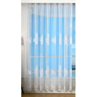 Bogenstore Gardine Jacquard, 245x450, Blumenmuster Weiß Kräuselband Universalband Faltenband Store, 13140