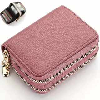 Kreditkartenhalter mit doppeltem Schloss - Portemonnaie mit Textur, großer Kreditkartenhalter aus Kunstleder - rosa - Rosa
