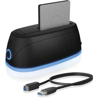 Icy Box HDD / Festplatten Docking Station USB 3.0 für SATA 2,5 Zoll & 3,5 Zoll, RGB Beleuchtung, Festplatten Klonstation & Lesegerät, Adapter, Extern, Schwarz, IB-1124L-C3