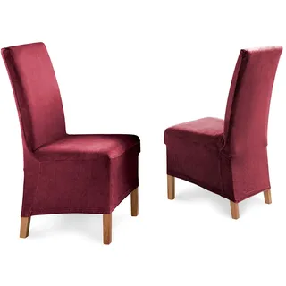 BEAUTEX 2er Set Stuhlhussen, elastische Stretch Hussen Bi-Elastic, Motiv und Farbe wählbar (Motiv Maya-Lang, Farbe Granat)