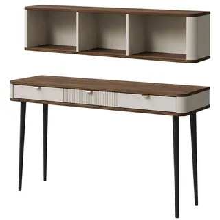 Feldmann-Wohnen Home-Office SET Marly (2-tlg) Kaschmir / Walnuss , Beige, Braun , Metall , 3 Schubladen , 130x107x40 cm , Wohnzimmer, Wohnzimmertische, Konsolentische