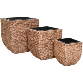 VIVANNO 3er-Set Pflanzkübel Wasserhyazinthe Asia Natur Pflanzgefäß | Stilvolle Blumentöpfe für innen, inkl. Kunststoffeinsatz, 3 Größen: 50x45x45 cm, 40x35x35 cm und 30x25x25 cm, Handarbeit.