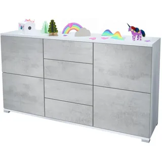 Vladon Sideboard Rova Beton Oxid Optik , Hellgrau , Holzwerkstoff , 138.5x75.5x35 cm , Kleinmöbel, Kommoden, Sideboards