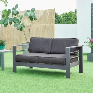 2-Sitzer Outdoor-Sofa ‘Avise’ mit Kissen Aluminium 144 x 70 x 62 cm Dunkelgrau - Dunkelgrau