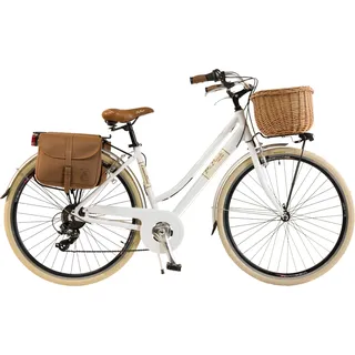 Via Veneto by Canellini Fahrrad Citybike Frau Aluminium mit Korb und Tasche - Weiß 46 - Weiß