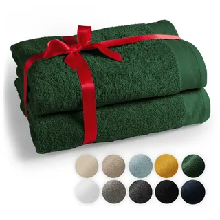 Blumtal Saunatuch Dunkelgrün, 2er-Set , Textil , Rechteckig , 80x200 cm , Oeko-Tex® Standard 100 , Heimtextilien, Badtextilien, Saunatücher