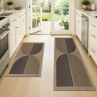 Capslpad Küchenteppiche 2 Stück, rutschfeste Schmutzfangmatte Küchenmatten, Waschbar Küchenläufer Jute Aussehen Teppichläufer Flur Absorbierende Küchen Läufer für Küche, Flur, Waschküche