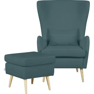 Home Affaire Ohrensessel Sallito Polyester 76 x 109 x 85 cm Blau mit Hocker
