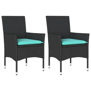 vidaXL Gartenstühle mit Kissen 2 Stk. Schwarz Poly Rattan - Schwarz