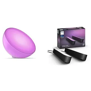 Philips Hue White & Col. Amb. LED Tischleuchte Go, dimmbar, 16 Mio. Farben, steuerbar via App, kompatibel mit Amazon Alexa (Echo, Echo Dot) + White and Color Ambiance Play Lightbar 2-er Pack, schwarz