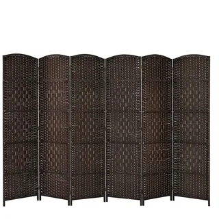 FANTASK 6-teilige Trennwand 273x180 cm, klappbarer Paravent Outdoor & Indoor, Sichtschutz aus Papierfaser mit Pappelholzrahmen für Wohnzimmer, Büro & Balkon (Braun)