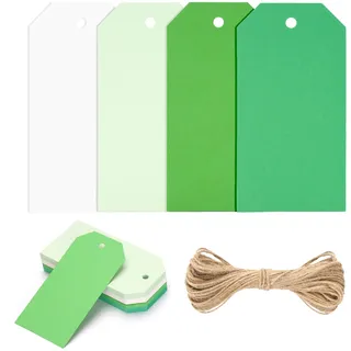 jijAcraft Grün Papier Geschenkanhänger Blanko: 5 x 10cm Kraftpapier Anhänger 60 Stück Papier Etiketten zum Beschriften Geschenkanhänger Tags mit Loch und Schnur für Party Geschenk