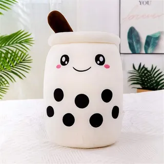 Bubble Tea Plüschtier Boba Kuscheltier Plüschpuppen Bubble Tea Umarmungs Kissen, Cartoon Plüsch Puppen-Weiß-24cm