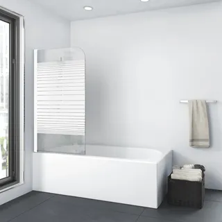 Marwell White Lines Badewannenaufsatz 75x140 cm – 1-teilige schwingbare Duschwand in matt weiß – Duschabtrennung aus 4 mm Einscheibensicherheitsglas für Badewanne
