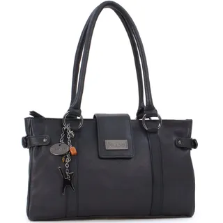 Catwalk Collection Handbags - Damen Leder Schultertasche - Handtasche Mittelgroß für Notizbuch A5 - Martina - Schwarz