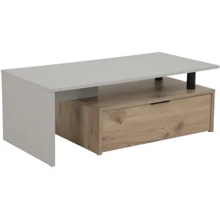 Hela Dennis Couchtisch, Wohnzimmerisch mit Schublade, Holzwerkstoff, Hellgrau, 110x40x55cm