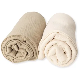 2 Stück Musselin für Babys, 120 x 120 cm, Decke, Wickeltuch, Bambus, Baumwolle, für Neugeborene, natürliche Fasern, superweich, hypoallergen, 100% umweltfreundlich (Sand/Beige)