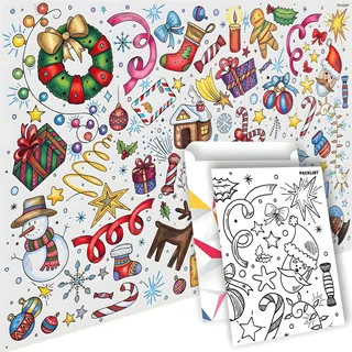 PACKLIST® XXL Ausmalposter Weihnachten (DIN A1 84,1x59,4 cm) – Ausmal-Tischdecke Papier Weihnachtsmann & Schneemann 160 g/m2 Dickes Papier Malplakat & Deko für Heiligabend, Advent & Nikolaus Geschenk