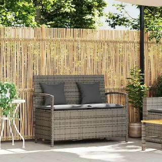 vidaXL Gartenbank mit Stauraum und Kissen Grau Poly Rattan - Grau
