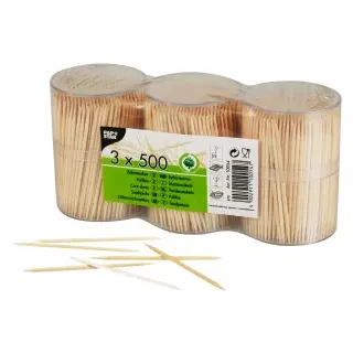 Papstar Zahnstocher, Holz im Spender, Im Spender, aus Holz, 3er Packung, 1 Karton = 10 x 1500 Stück, Länge: 6,7 cm