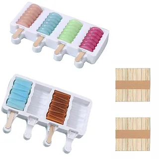 Eisformen eis am stiel silikon stieleisformen-Popsicle Form Eiscreme formen-Cake Pop Ice Lolly Mould Eis Selber Machen Dessertform Eisförmchen Eislutscher Eis Sticks100 Stück Holzstäbchen(2 Sets)