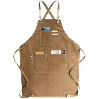 RAPRON Canvas Schürze Herren Damen - Denim Kochschürze mit Taschen - Grillschürze für Männer und Frauen - Lange Schürzen für Kochen arbeits Backen- Geschenk für Küchenchefs, Oma, Opa (Braun)