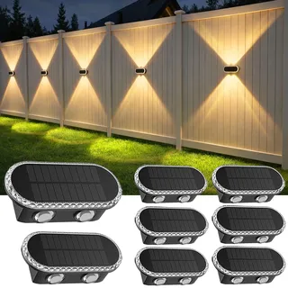 Hiromeco Solar Wandleuchte Aussen Up Down: 3 Farbmodi Solarlampen für Außen Wand - Solar Up and down leuchten Aussen IP65 Wasserdicht für Hof Garage Terrasse (8er-Set)
