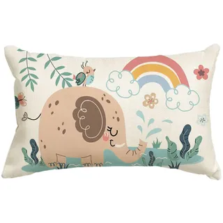 Artoid Mode Elefant Regenbogen Vogel Dschungel Kinder Kissenbezug, 30x50 cm Frühling Zierkissenbezug Cushion Cover Couch Wohnzimmer Deko