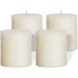 Brandsseller 4er Set Stumpenkerzen 7x7,5 cm – durchgefärbt & aus Paraffin – rustikale Kerzen mit langer Brenndauer – Dekokerzen für Tischdeko, Weihnachten & Feste – Creme