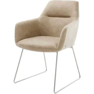 DeLife Polsterstuhl Pejo-Flex, Kufengestell Edelstahl Mikrofaser Beige Vintage Taschenfederkern beige|weiß 58 cm x 83 cm x 64 cm