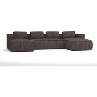 s-style möbel Wohnlandschaft Bello aus Dunkelbraun Cord mit weichem Sitz, B/T/H: 327 cm / 176 cm / 64 cm - Braun