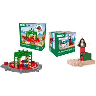 BRIO Bahn 33476 - Lok-Drehscheibe mit Kontrollbrücke & World 33754 Magnetisches Glockensignal – Eisenbahnzubehör für die BRIO Holzeisenbahn – Kleinkinderspielzeug empfohlen für Kinder ab 3 Jahren